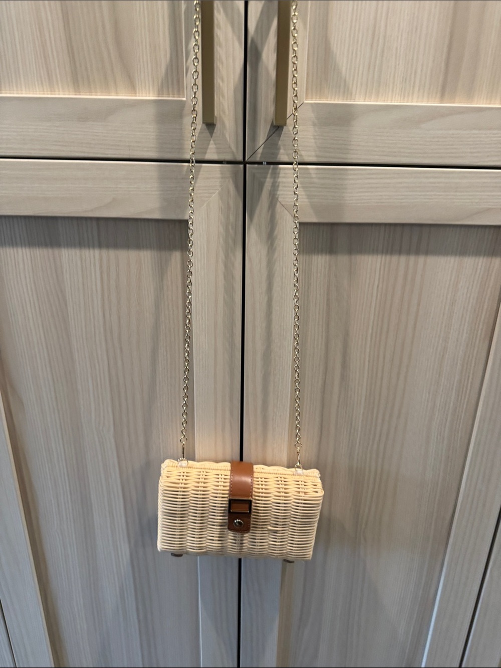 Miztique Cream Woven Clutch with Brown Accent